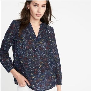 Old navy linen tunic navy blue floral print, M